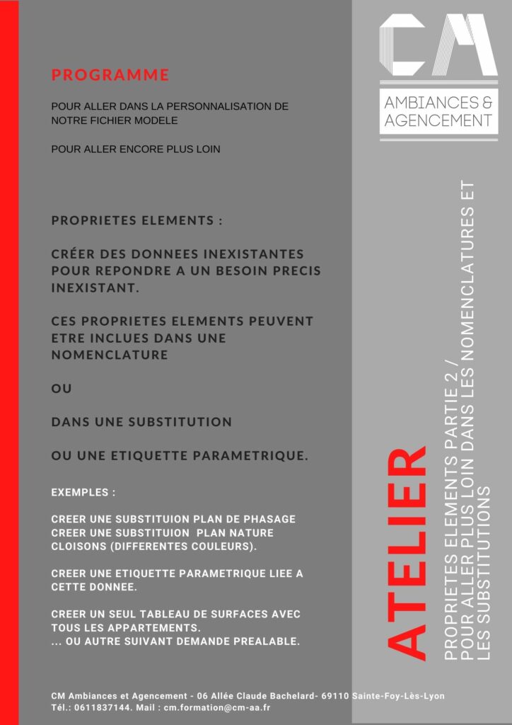 ATELIER - Propriétés éléments, Tableaux de surfaces, Substitutions et étiquettes paramétriques